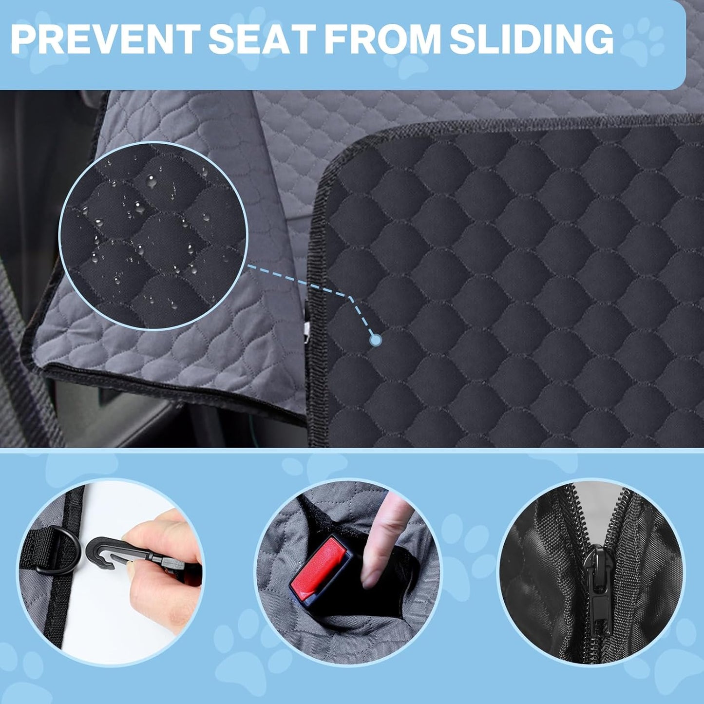 Dog Car Seat Cover for Back Seat, Waterproof Protector with Side Flaps, Scratchproof Hammock, Non-Slip Bottom for Cars/Trucks/SUVs (Grey02) - Pet Explorer
