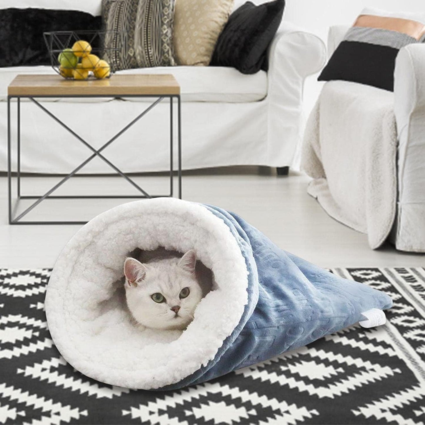 Cat Sleeping Bag for Indoor Cats - Cozy Winter Bed Cave, Warm and Soft Fluffy Washable Blanket (A) - Pet Explorer