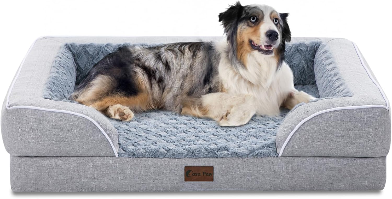 Orthopedic Dog Beds, Waterproof Memory Foam Large Sized Dog Beds with Sides, Non-Slip Bottom and Egg-Crate Foam Big Dogs Beds with Removable Washable Cover(Large,Light Grey) - Pet Explorer