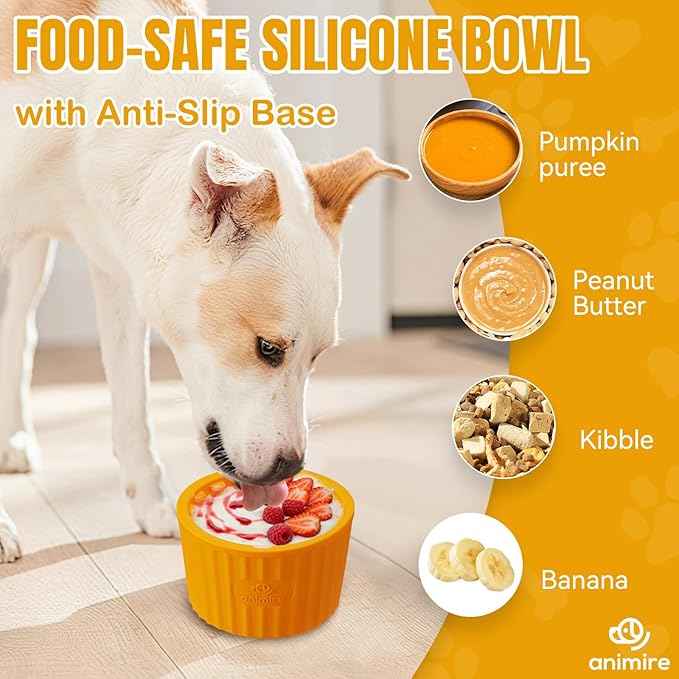 Dog Lick Bowl, Anxiety Relief Dog Licking Mat Freezer Treat Dispenser, Non-Slip Anti-Choking Silicone Slow Feeder Lick Bowl for Small Medium & Large Breed Dogs, BPA Free(Orange,M-L)