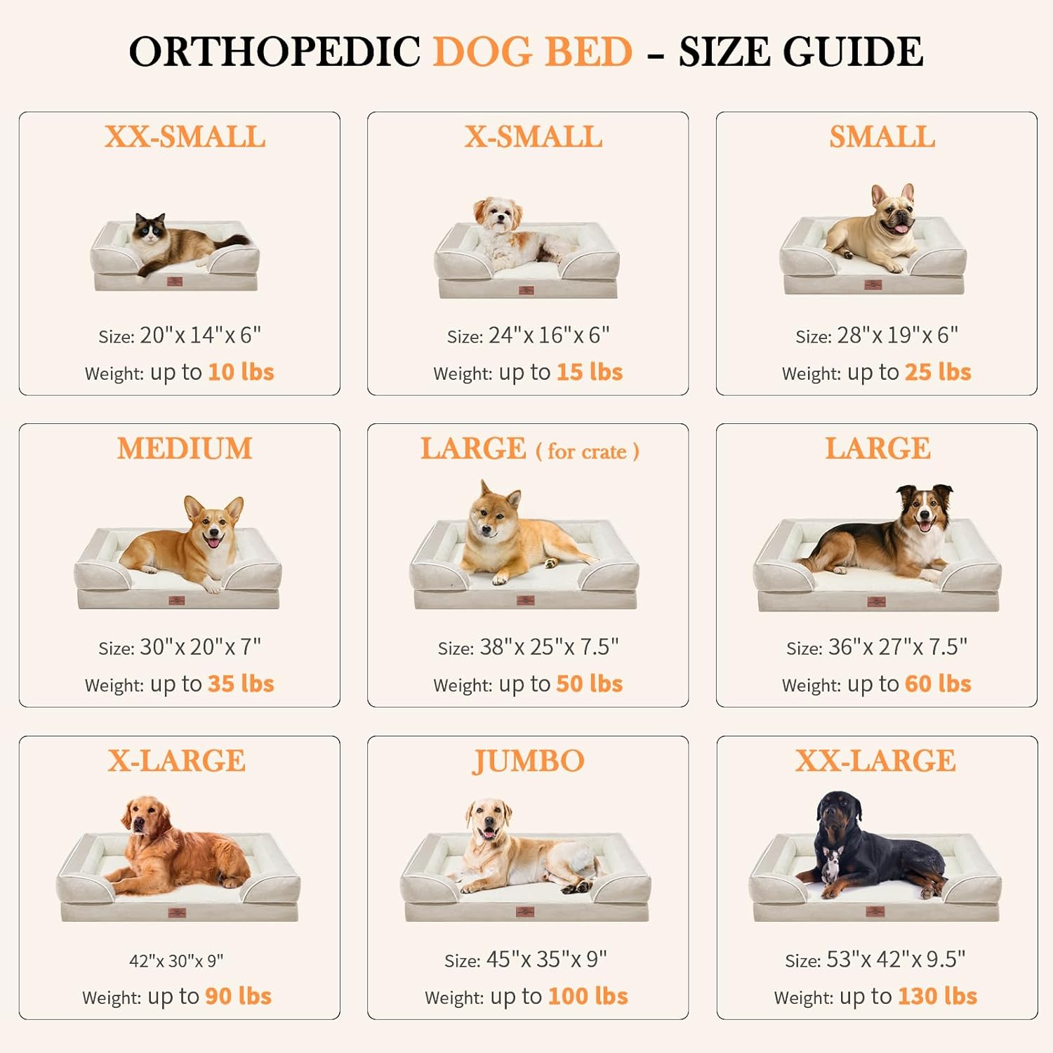 Comfort Expression XXL Dog Bed Waterproof, Extra Large Dog Beds Orthopedic Foam, Washable Dogs Sofa Bed Pet Beds with Removable Cover & Non-Slip Bottom(XX-Large,Beige) - Pet Explorer