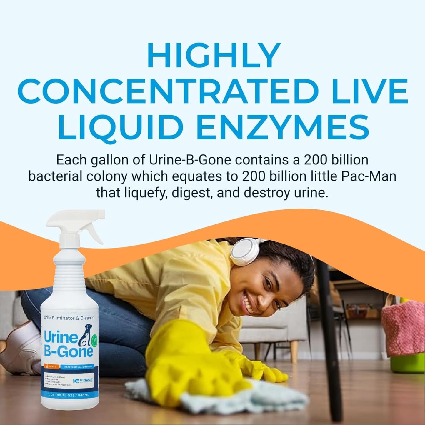 KINZUA ENVIRONMENTAL Urine B-Gone, Professional Enzyme Odor Eliminator & Pet Stain Remover, Human, Cat & Dog Urine Cleaner, Effective on Laundry, Carpets & More, Citrus Scent, 32oz - Pet Explorer