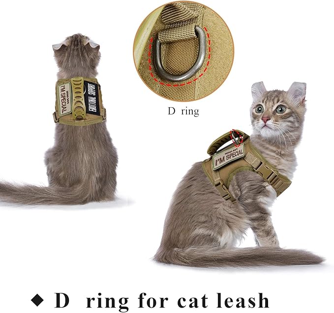 Tactical Cat Harness for Walking Escape Proof, Soft Mesh Adjustable Pet Vest Harness for Large Cat,Small Dog