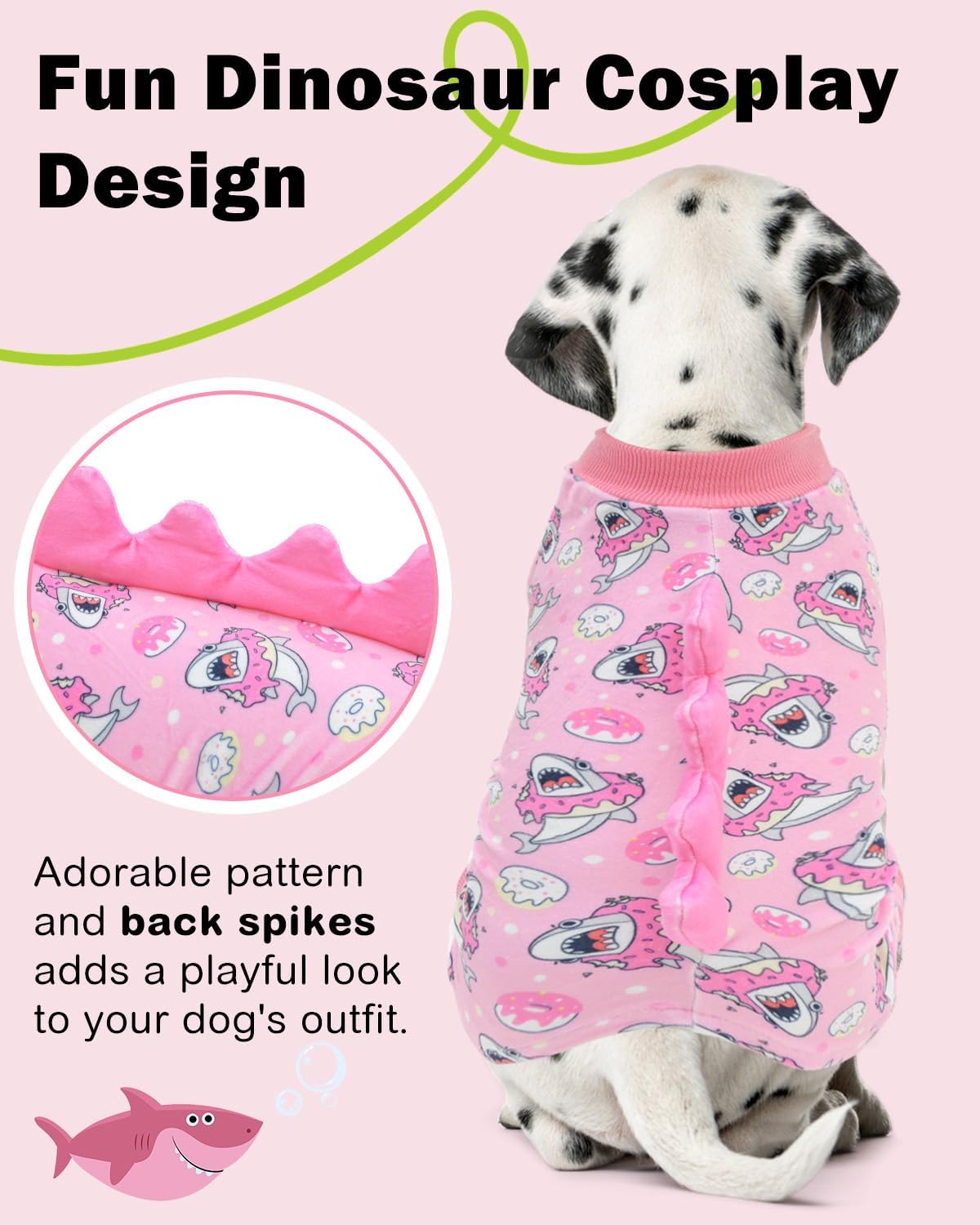CuteBone Dinosaur Costume Dog Pajamas, Stretchy Spandex Crystal Velvet Sleepwear Coat for Small Dogs, Soft & Warm Pet Outfit Clothes for Cold Weather, Cozy Pullover Design COSP09M