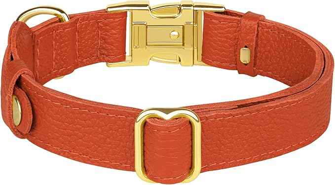 Leather Airtag Dog Collar - Soft Tracking Dog Collar with Apple AirTag Holder and Metal Buckle - Safety GPS Pet Collars for Small Medium Large Dogs Puppy Pink Red (Orange, L, 17"-21" Neck Fit)
