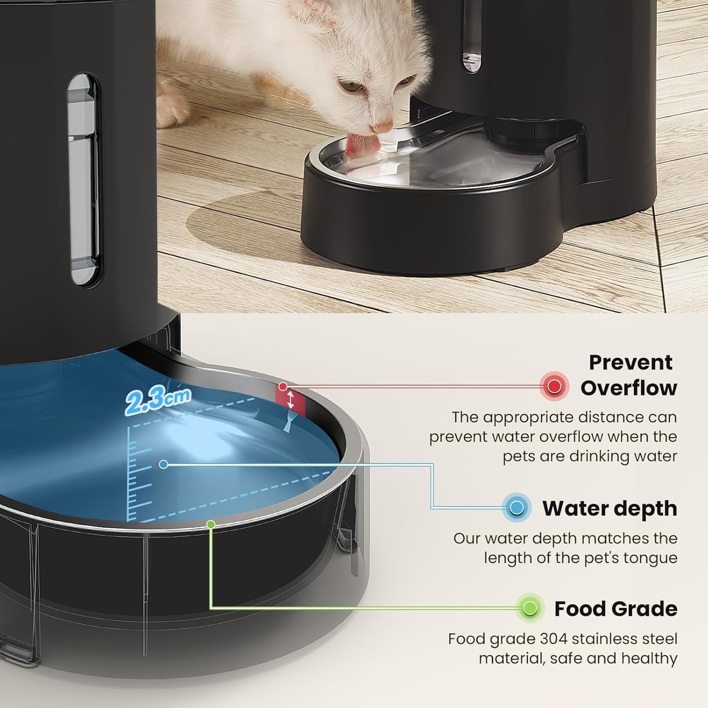 CZPET Automatic 4L/135Oz/1Gal Cat Water Dispenser with Stainless Steel Bowl, Gravity Waterer for Small Medium Dog Puppy Kitten (Black) - Pet Explorer