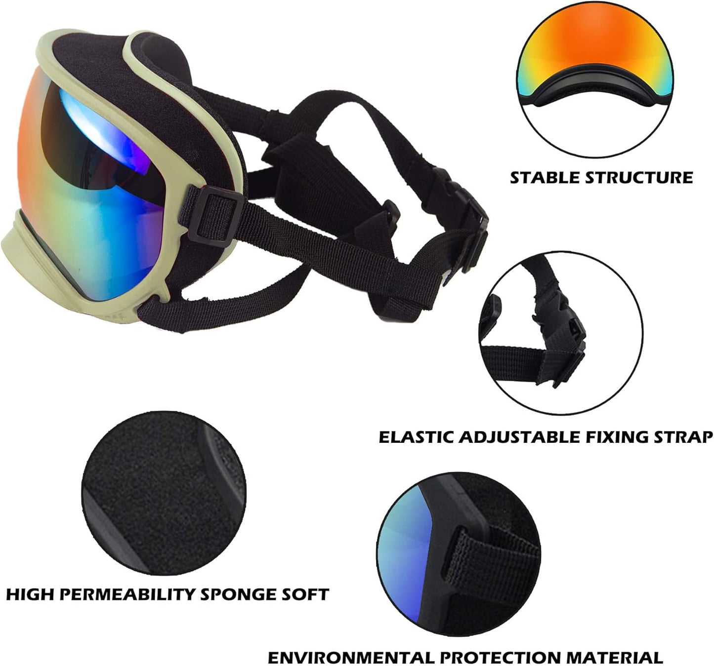 Large Dog Sunglasses with Adjustable Strap UV Protection, Winproof Puppy Sunglasses, Suitable for Medium-Large Pet Glasses, Dogs Eyes Soft Goggles, Khaki Colours - Pet Explorer