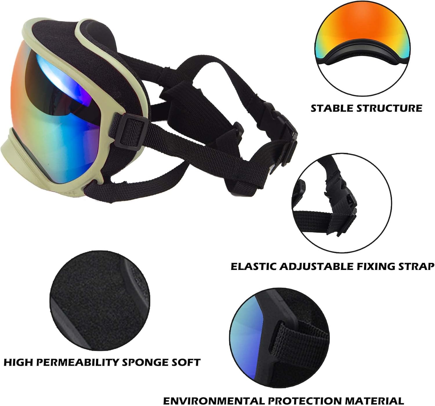 Large Dog Sunglasses with Adjustable Strap UV Protection, Winproof Puppy Sunglasses, Suitable for Medium-Large Pet Glasses, Dogs Eyes Soft Goggles, Khaki Colours - Pet Explorer