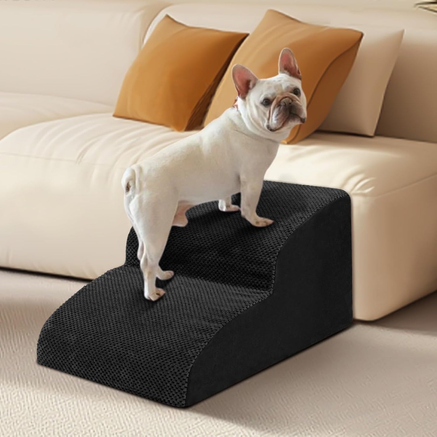 Dog Stairs for Small Dogs - High Density Foam Pet Steps, Extra Wide Dog Ramp with Non-Slip Bottom for High Beds, Couch and Sofa, Best for Dogs Injured, Older Doggy Cats,2 Steps, Black - Pet Explorer