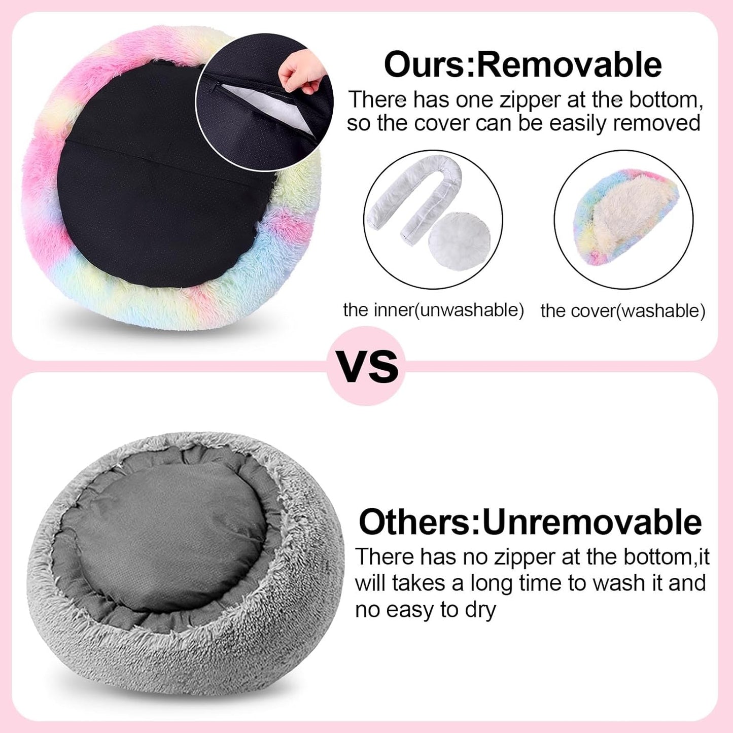 Calming Dog Beds & Cat Cave Bed with Hooded Cover,Removable Washable Round Beds for Small Medium Pets,Anti-Slip Faux Fur Fluffy Coved Bed for Improved Sleep,Fits up to 15/25 lbs(Colorful,S) - Pet Explorer