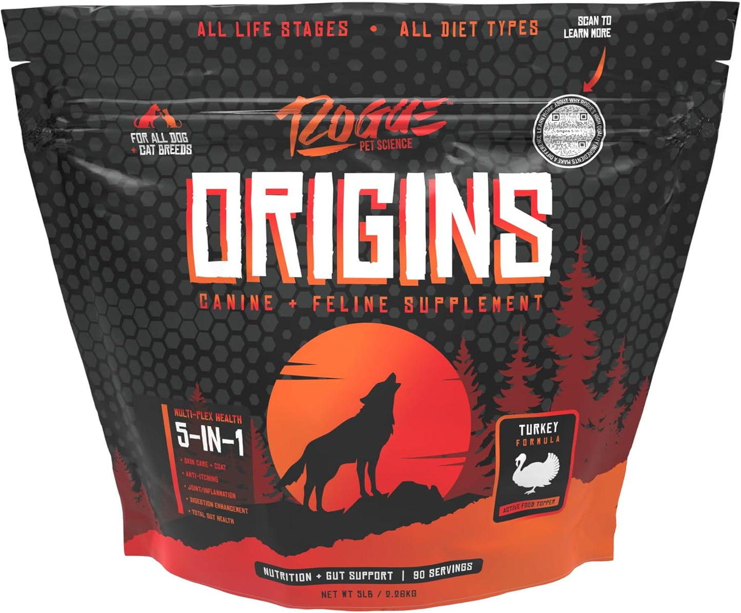 Origins 5-in-1 Dog Supplement - Powdered Food Topper w/Natural Turkey Protein- Supports Healthy Digestion, Skin, and Coat - Helps Reduce Itching & Joint Inflammation (5LB) - Pet Explorer
