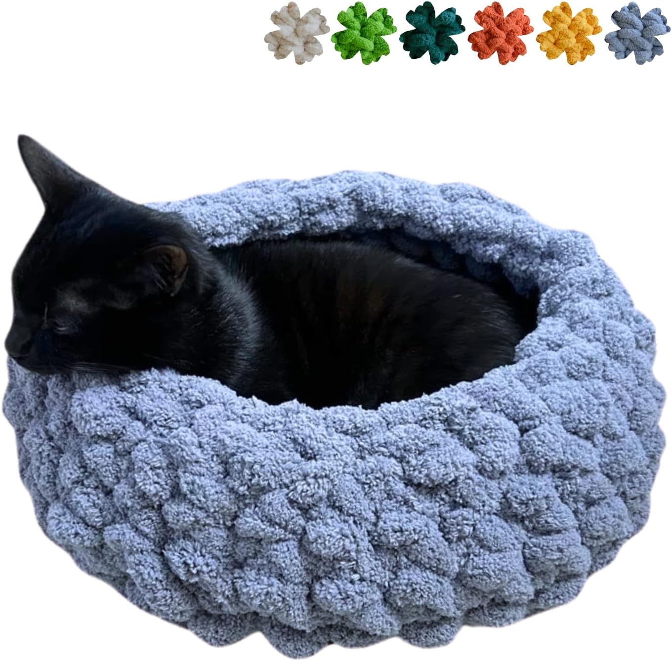 Cat Nest Bed – Premium Handwoven Washable Extra Soft Round Cave House for Indoor Kitten & Kitty, Small & Large (Grayish Blue,Medium) - Pet Explorer