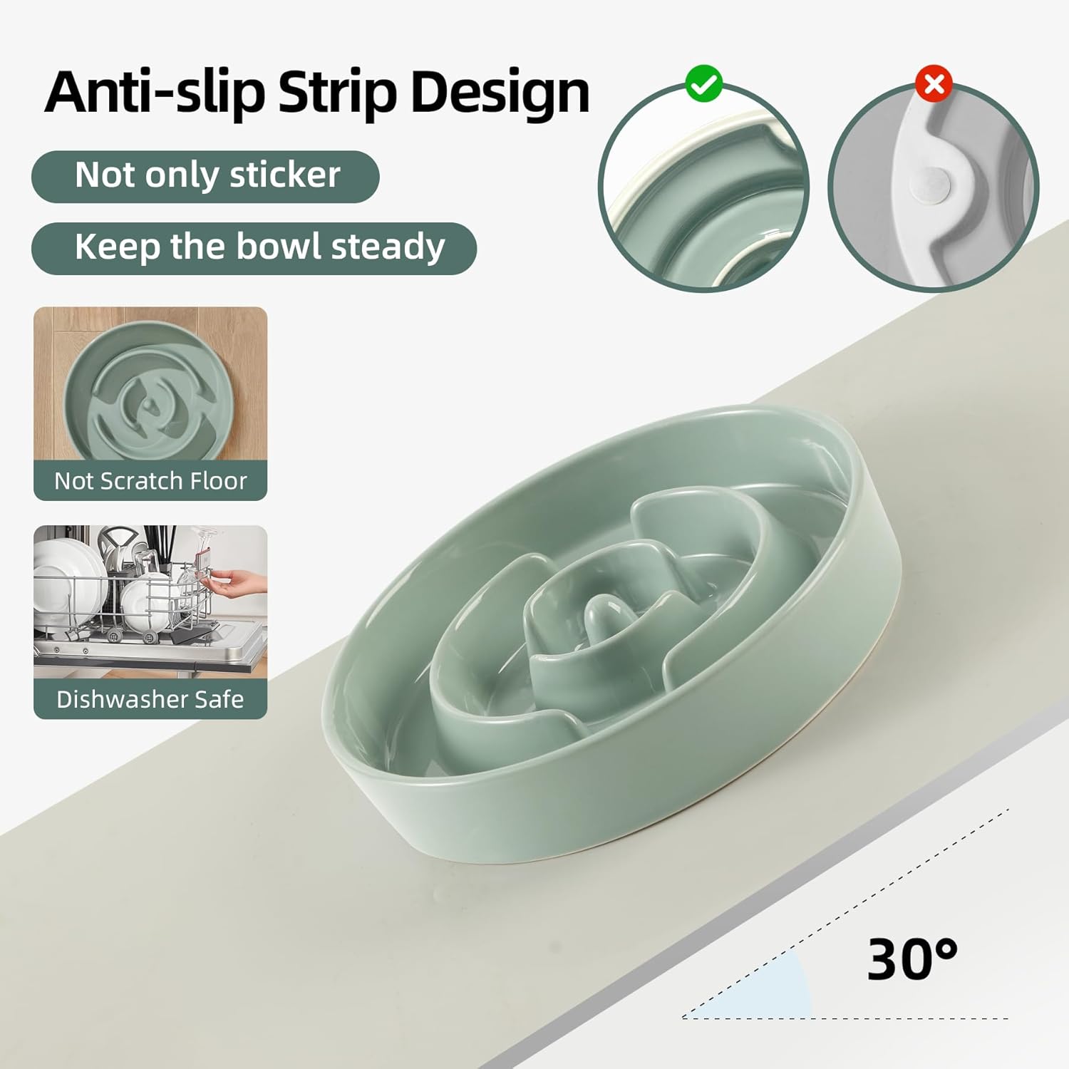 8.2inch Ceramic Slow Feeder Dog Bowl for Medium and Large Breed, Puzzle Dog Food Dish, Anti-Gulping, Pet Slow Feeder, Stop Bloat, Preventing Choking (Single Bowl-Light Green) - Pet Explorer