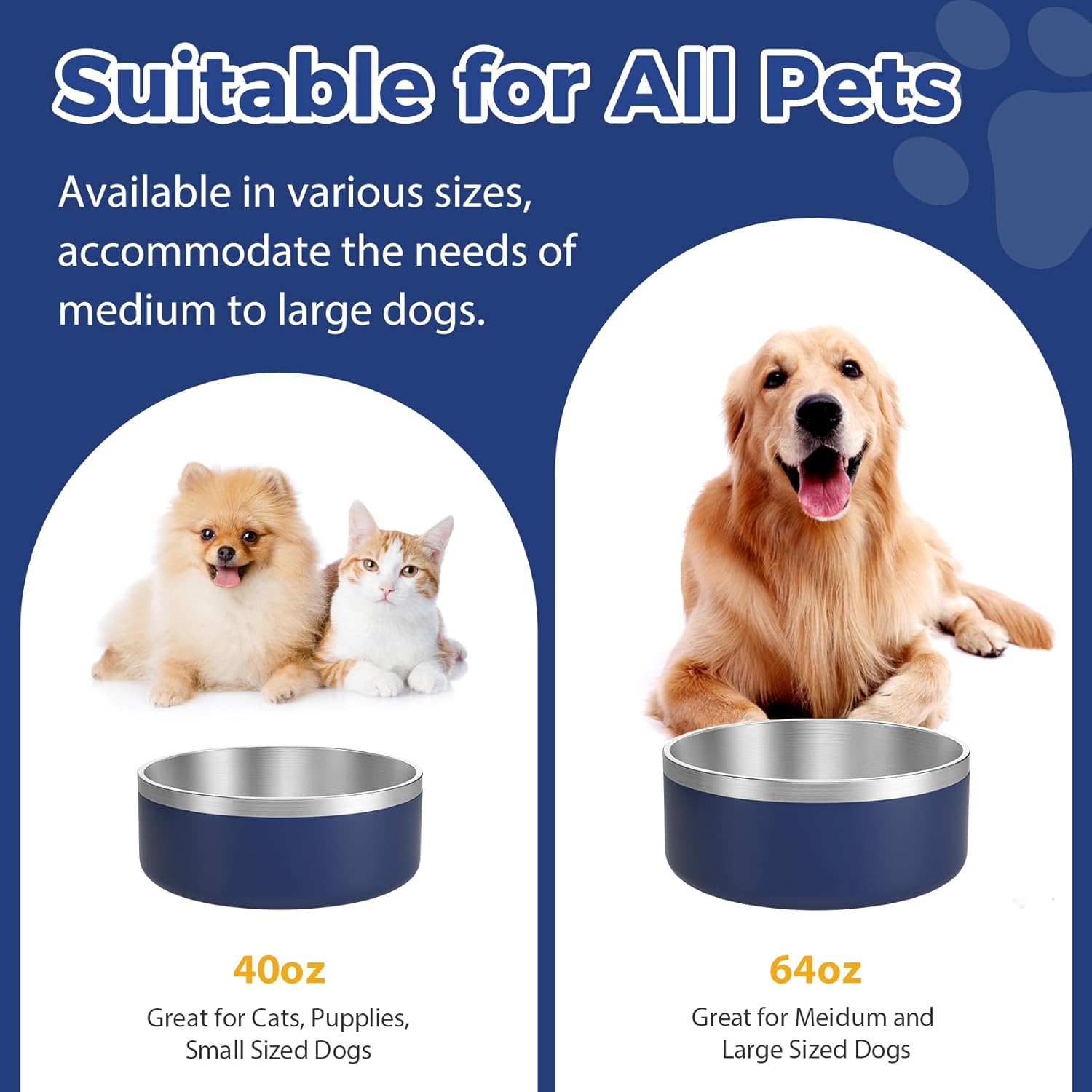 LIANLAI Dog Food Bowl, Rust-Resistant Stainless Steel Dog Bowls, Non-Slip Puppy Bowls Large Size, Spill Proof Puppy Water Dishes (Blue，64 oz) - Pet Explorer