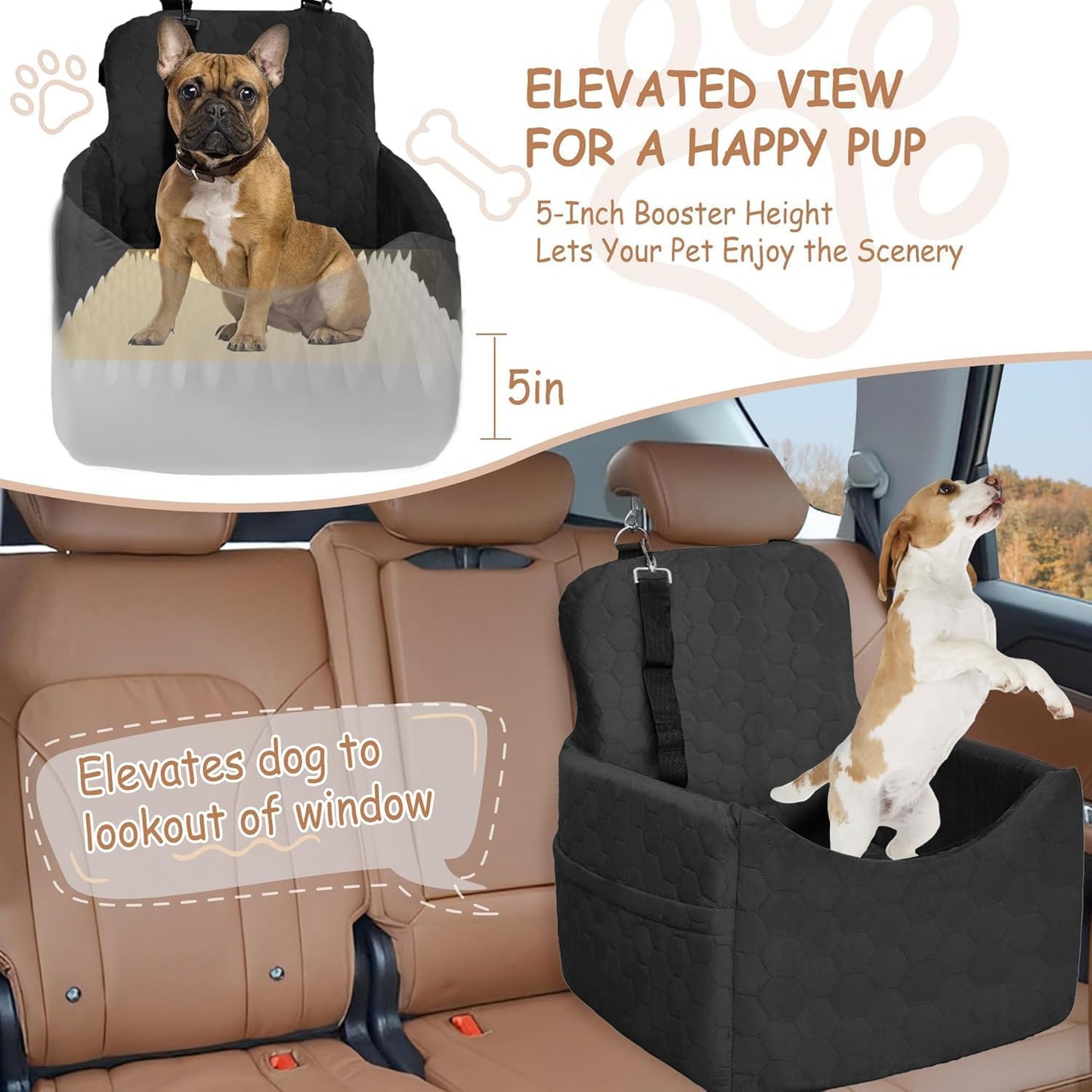 Dog Car Seat for Small/Medium Dogs - Dog Booster Seat with Safety Straps & Non-Slip Base, Travel Pet Car Seat with Storage Pockets, Washable & Removable, Suitable for Dogs Under 35 lbs (Black) - Pet Explorer