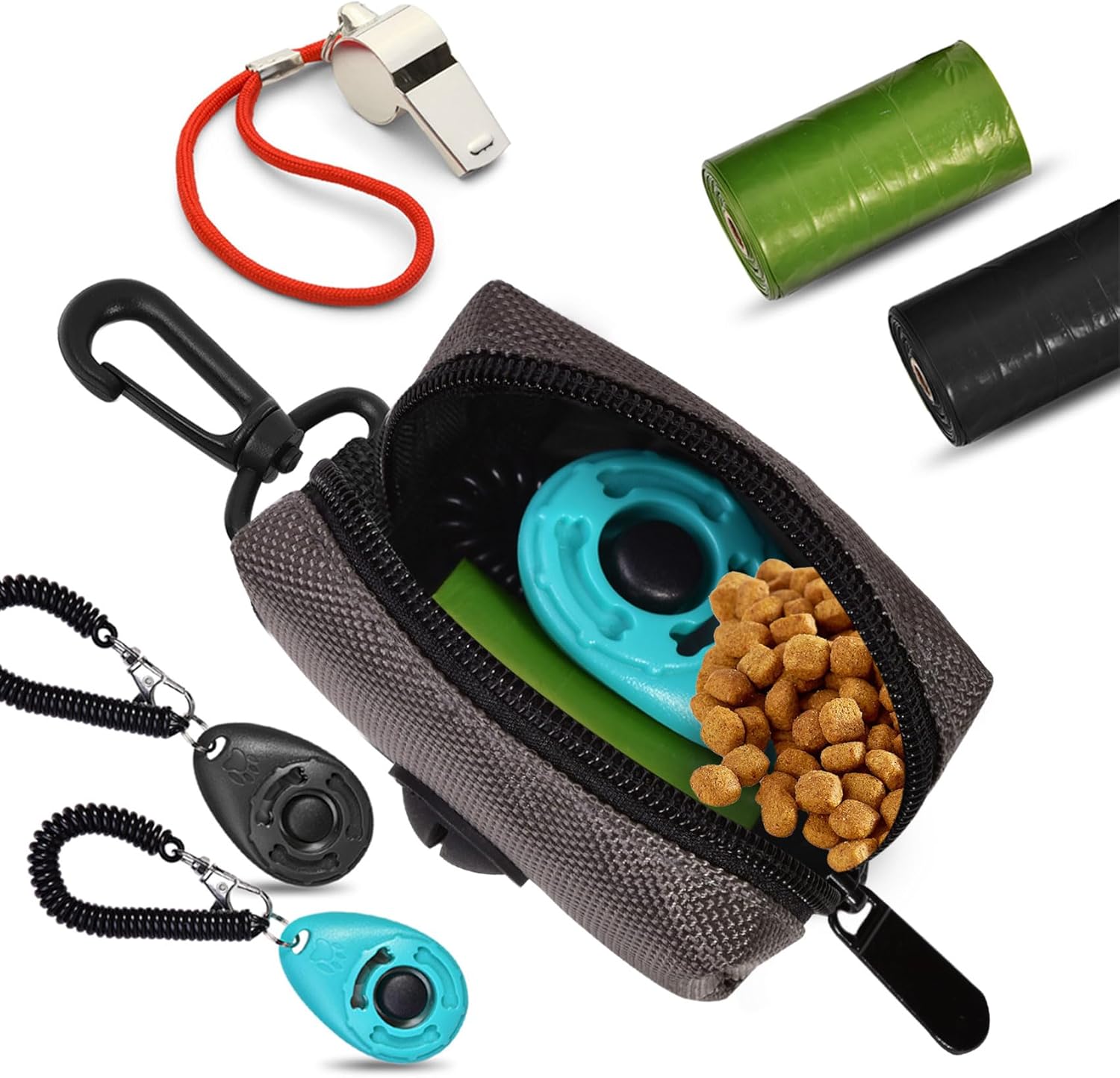 Dog Waste Bag Dispenser Pet Poop Bags Holder for Doggie Waste Bags Dispensers Soft Fabric Zipper Small Doggy Puppy Pouch for Leash Accessory Attachment with Carrier,Grey - Pet Explorer