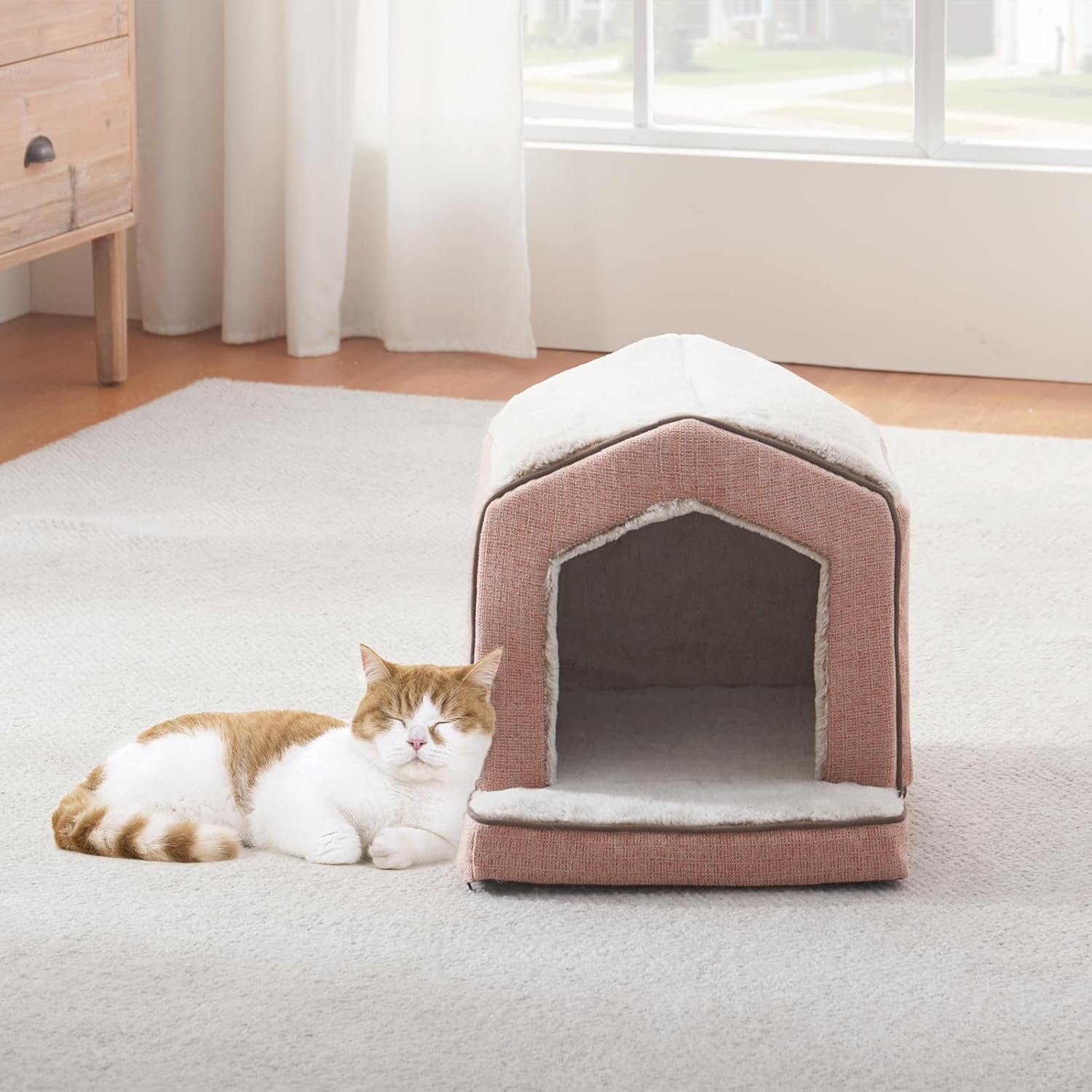 Orthopedic Cat Houses for Indoor Cats,Small Dogs,Super Soft Cat Bed Cave,Condos, Cubes,Cat Hideaway,Covered,Cat Bed for Kitty Small Medium Large Pet (Pink, 18" L x 15" W x 17" Th) - Pet Explorer