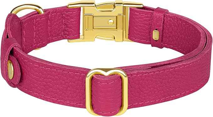 Leather Airtag Dog Collar - Soft Tracking Dog Collar with Apple AirTag Holder and Metal Buckle - Safety GPS Pet Collars for Small Medium Large Dogs Puppy Pink Red (Pink, M, 14"-18" Neck Fit)