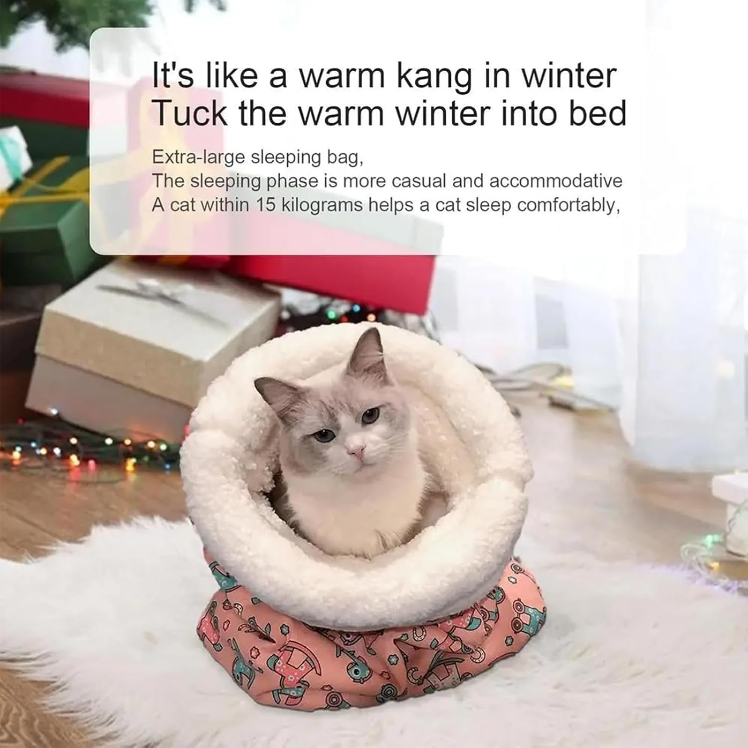 Cat Sleeping Bag - Cozy Pet Nest, Soft Fluffy Washable Bed Cave, Blanket for Indoor Cats (C) - Pet Explorer