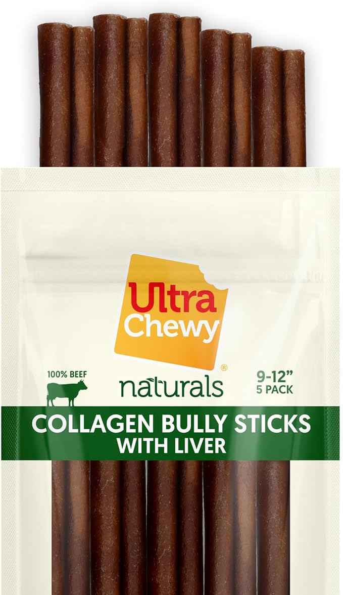 Ultra Chewy Collagen Sticks 9-12 inches (5 Pack) – Long Lasting Odor-Free, All-Natural Dog Chews – Rawhide & Bully Stick Alternative