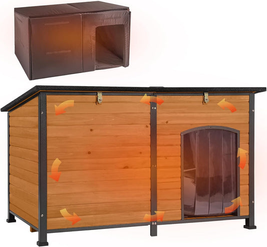 Aivituvin Dog House Outdoor 59" Extra Large Insulated Dog Kennel with Movable Insulation Liner,All-Around Iron Frame - Pet Explorer