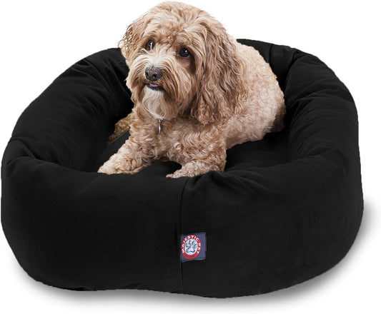 Majestic Pet 32 Inch Suede Calming Dog Bed Washable – Cozy Soft Round Dog Bed with Spine Support for Dogs to Rest their Head - Fluffy Donut Dog Bed 32x23x7 (Inch) - Round Pet Bed Medium – Black - Pet Explorer