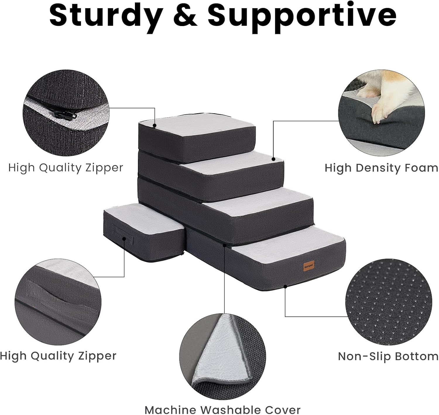 4-Step Adjustable Dog Stairs for Beds, Dog Steps for Small Dogs and Cats, Foldable Pet Stairs for Bed Climbing, Non-Slip Pet Step Indoor, Grey - Pet Explorer