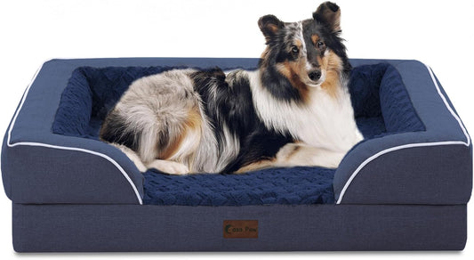 Orthopedic Dog Beds, Waterproof Memory Foam Large Sized Dog Bed with Sides, Non-Slip Bottom and Egg-Crate Foam Big Dogs Beds with Removable Washable Cover(Large,Navy Blue) - Pet Explorer