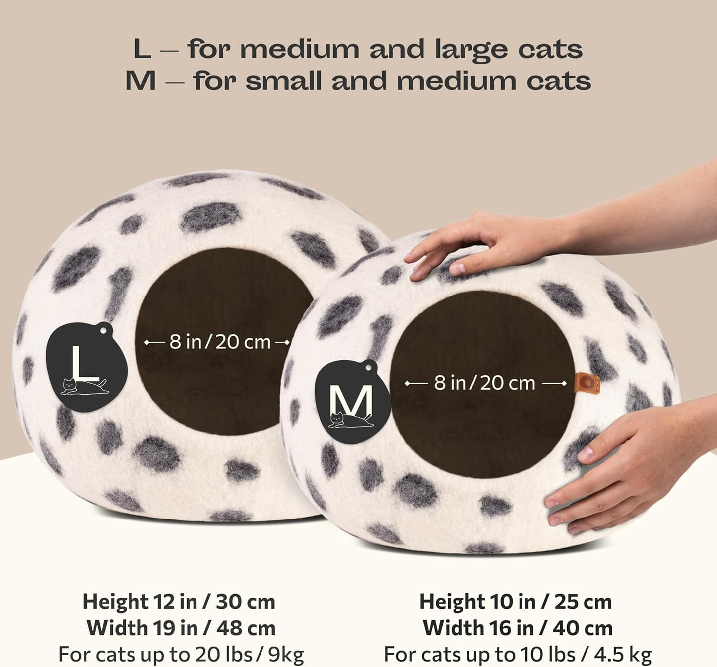 MEOWFIA Cat Cave – Premium Felt Cat Bed for Indoor Cats, Handmade 100% Merino Wool (Medium, Snow Leopard) - Pet Explorer