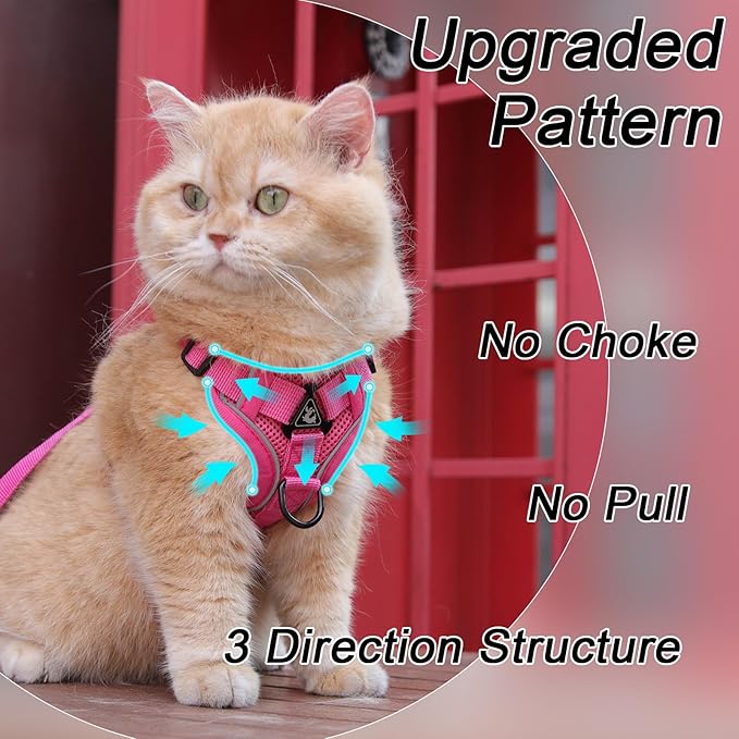 Cat Harness and Leash Set, Upgraded Escape Proof Vest with Lead for Large Cat Small Dog Puppy Walking, Soft Jacket with Reflective Strips L Size Rose Pink
