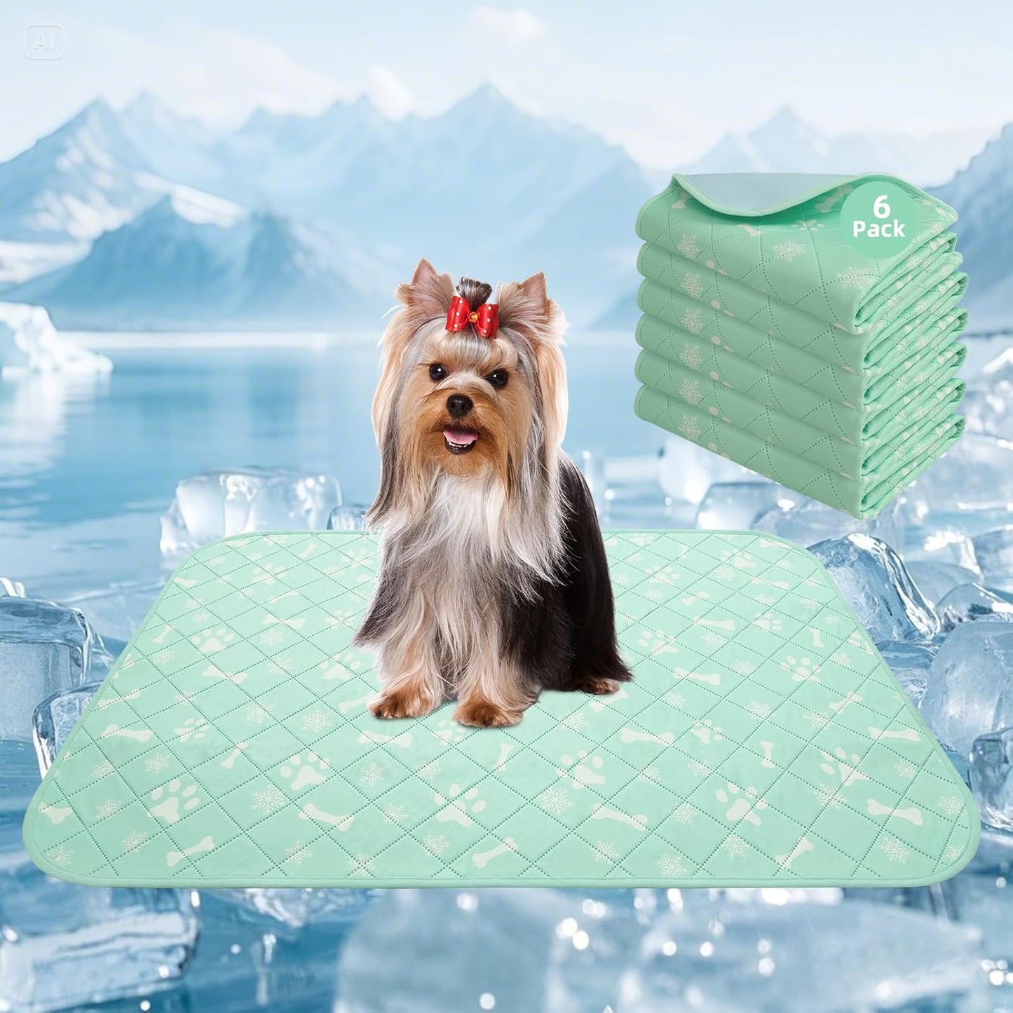 Homimp Self-Cooling Mat for Dogs, 6 Pack Washable Cooling Mat & Sleeping Pad, Reusable Waterproof Dog Pee Pads, Non-Toxic, Non-Slip Potty Pads for Whelping Litter Mat Puppy Supplies in Summer, 16"x20" - Pet Explorer