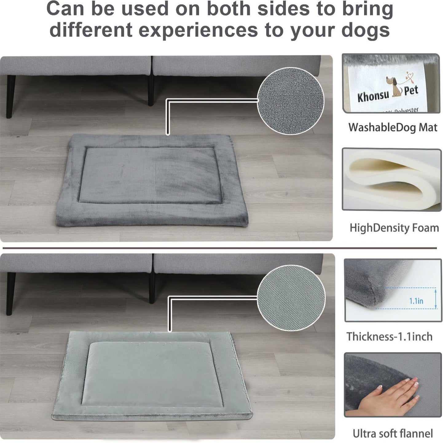 KHONSU PET Dog Bed Mat for Crate 1.1in Slim Cooling Pad Reversible Flannel & Waterproof Canva for Dogs up to 90 lbs - Pet Explorer