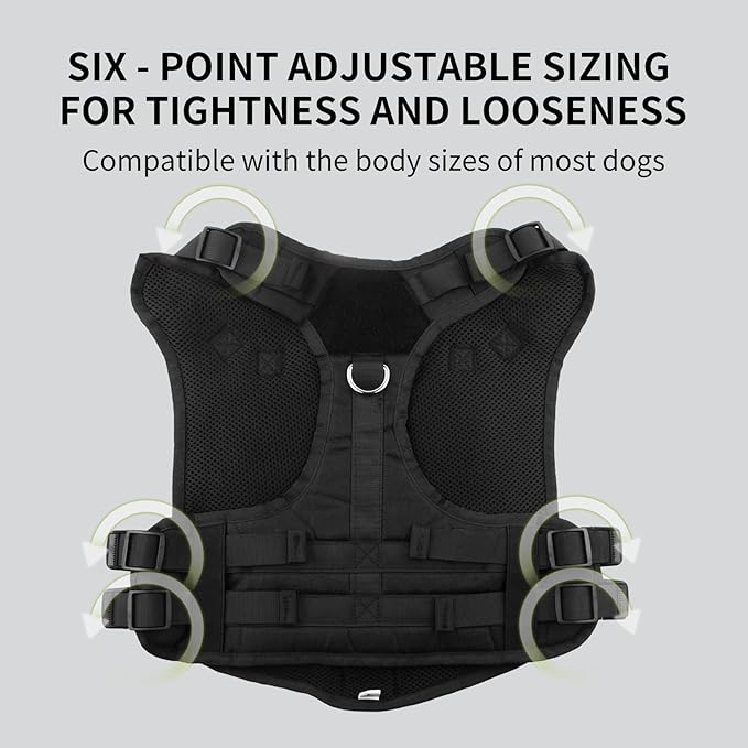 Tactical Service Dog Harness ， Adjustable Vest with MOLLE System, Accessories Bag for Training, Outdoor - Durable Military-Grade Working Dog Gear (Black, L)