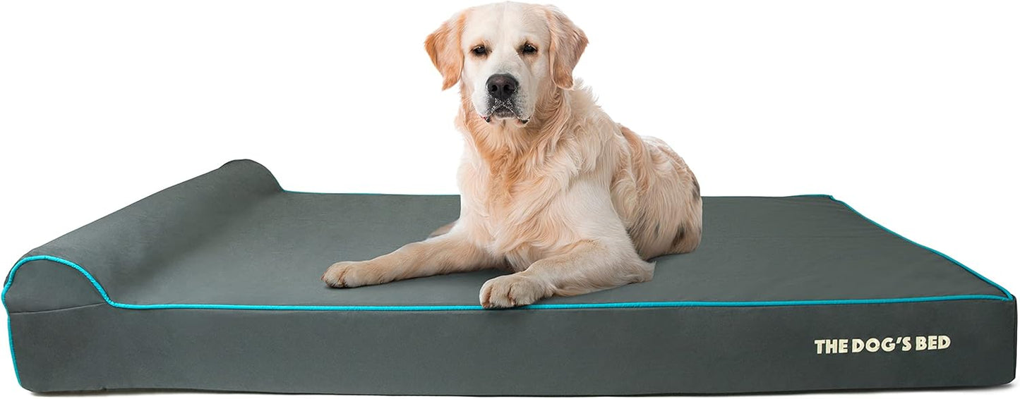 The Dog’s Bed Orthopedic Headrest Dog Bed XXXL Grey/Blue 64x44, Memory Foam, Pain Relief for Arthritis, Hip & Elbow Dysplasia, Post Surgery, Lameness, Veterinary Approved, Waterproof Washable Cover - Pet Explorer
