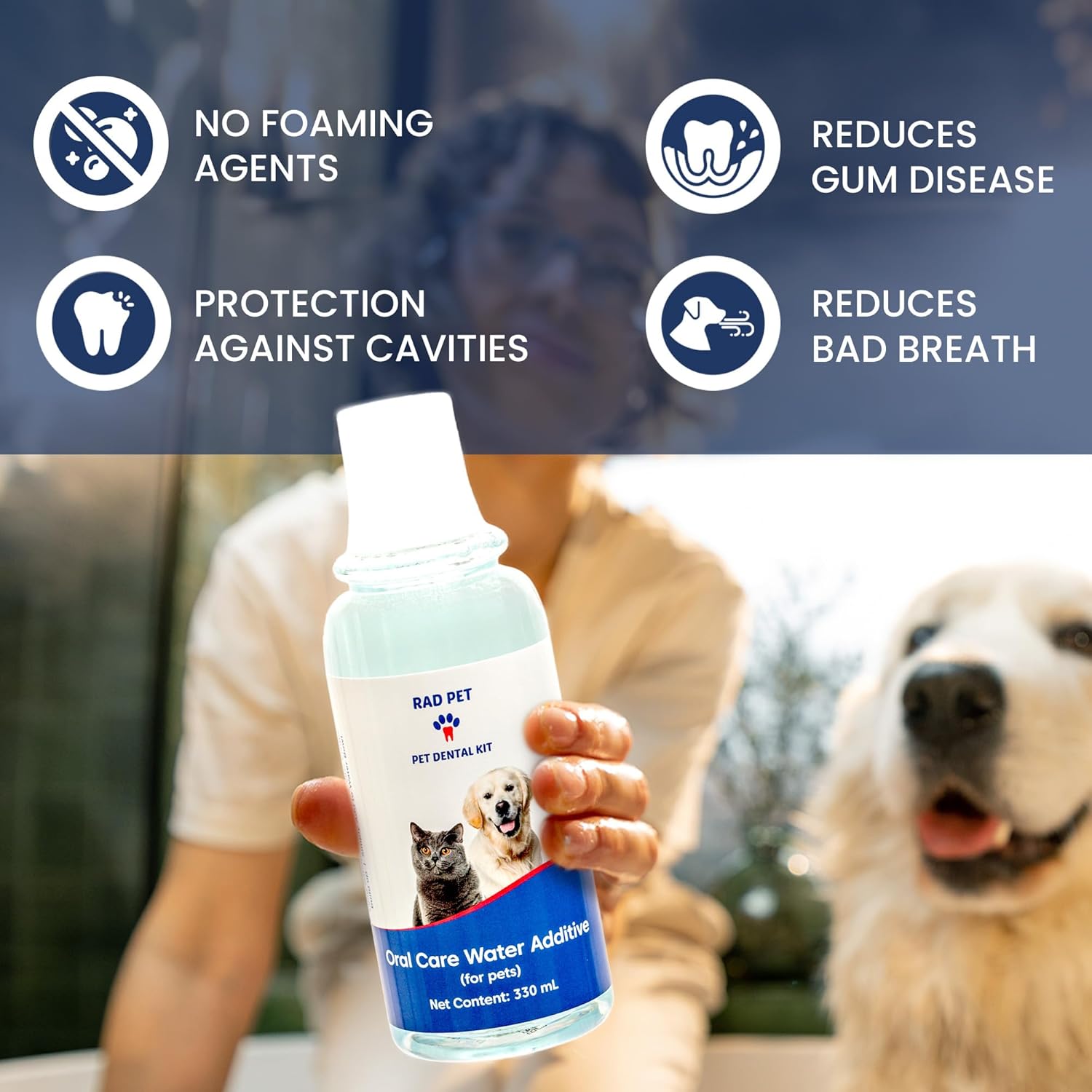 Rad Health Water Additive – Dog Dental Water Additive for Fresh Breath, Plaque & Tartar Control, Easy Mouthwash for Dogs & Cats, 330ml Formula Supports Daily Oral Hygiene, No Brushing Needed - Pet Explorer