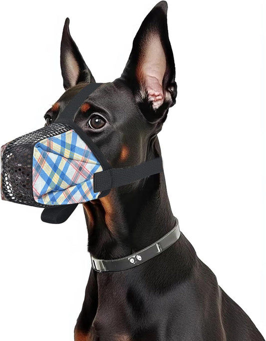Dog Muzzle for Small Large Dogs - Soft Nylon Basket Muzzle with Adjustable Strap, Breathable Mesh Design Prevents Biting Chewing Licking Eating - Ideal for Training, Grooming & Vet Visits (Blue, L) - Pet Explorer