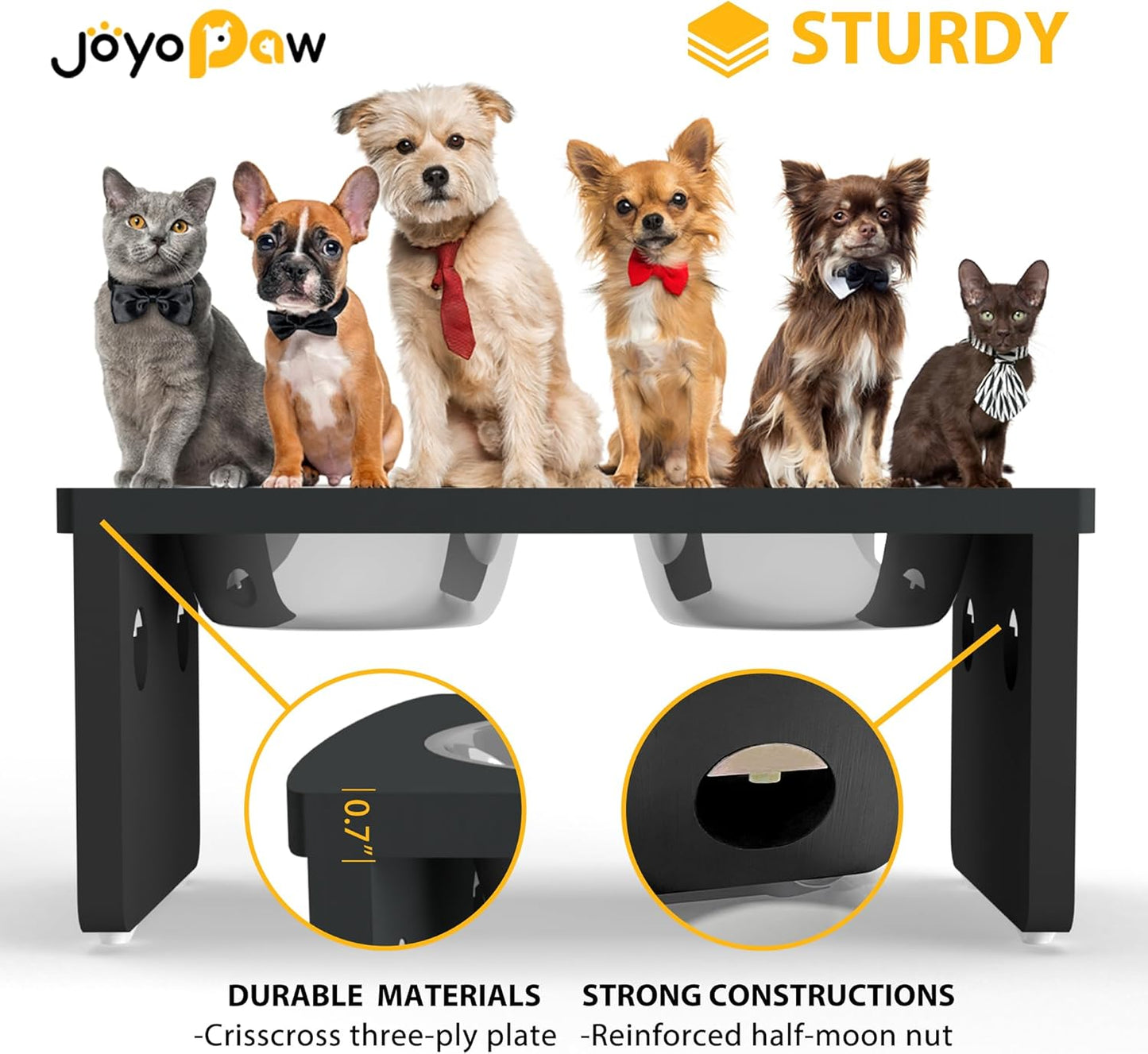 Elevated Dog Bowls, Bamboo Raised Dog Bowl for Medium Dogs, with 2 Stainless Steel Bowls (7'' Tall-30 oz Bowl) - Pet Explorer