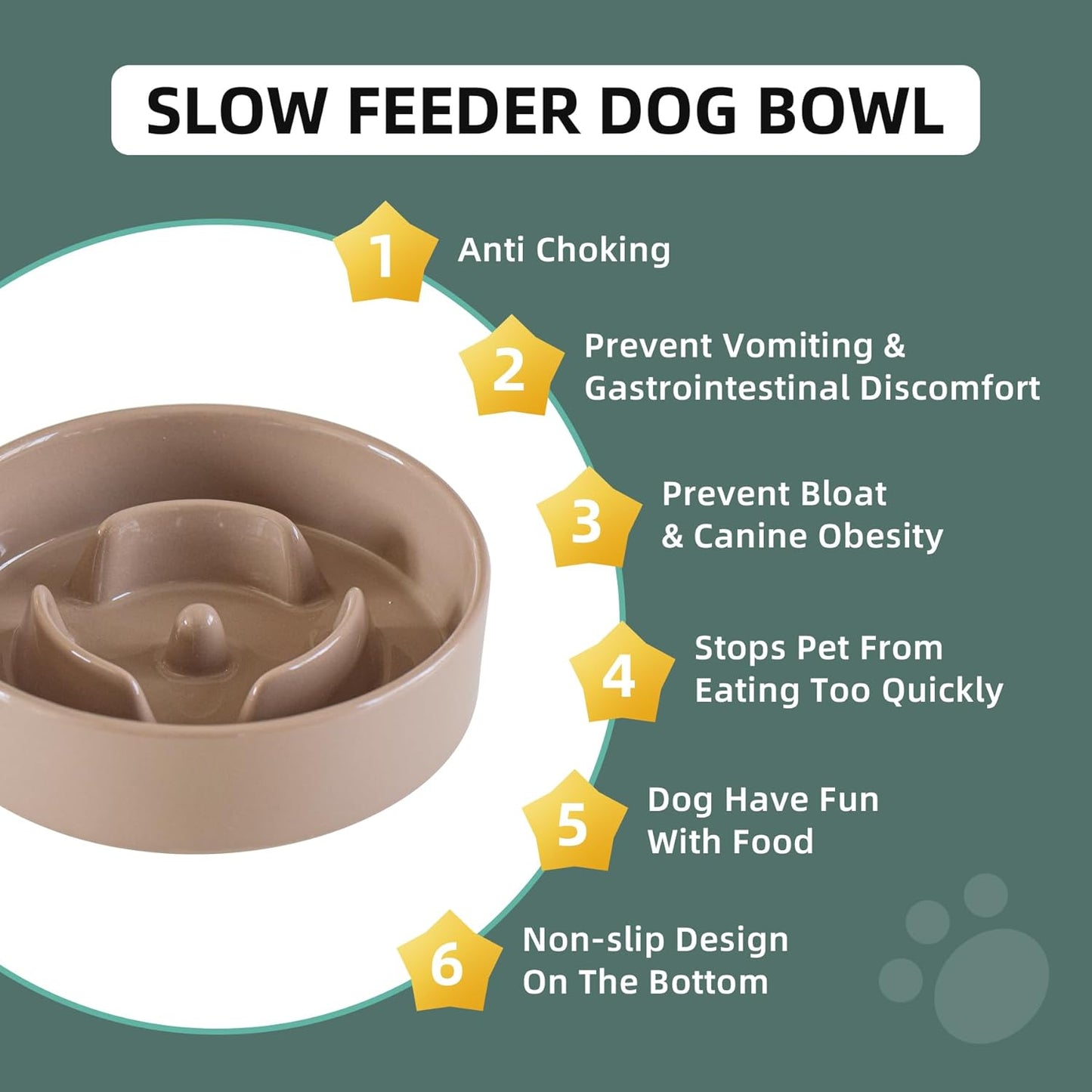6.1inch Dog Bowl Slow Feeder Ceramic for Small Dog, Pet Slow Feeder, Stop Bloat, Preventing Choking(Single Bowl-Brown Coffee) - Pet Explorer