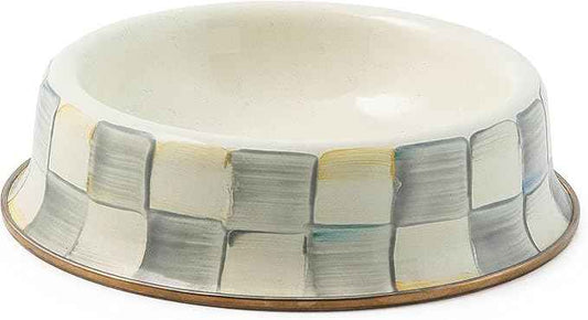 MACKENZIE-CHILDS Pet Bowl, Cute Cat and Dog Bowl for Food and Water, Gray-and-White Sterling Check, Small