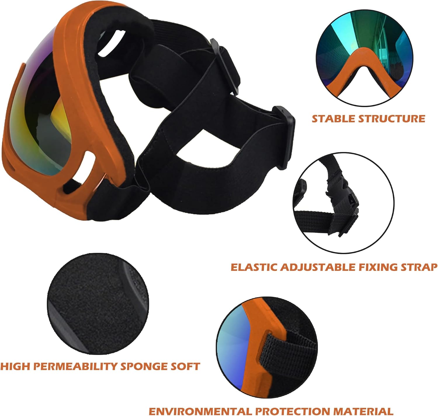 Large Dog Sunglasses With Adjustable Strap UV Protection, Windproof Puppy Eyewear, Suitable for Medium-Large Pets, Eyes Protection, Soft Goggles (Orange Frame) - Pet Explorer