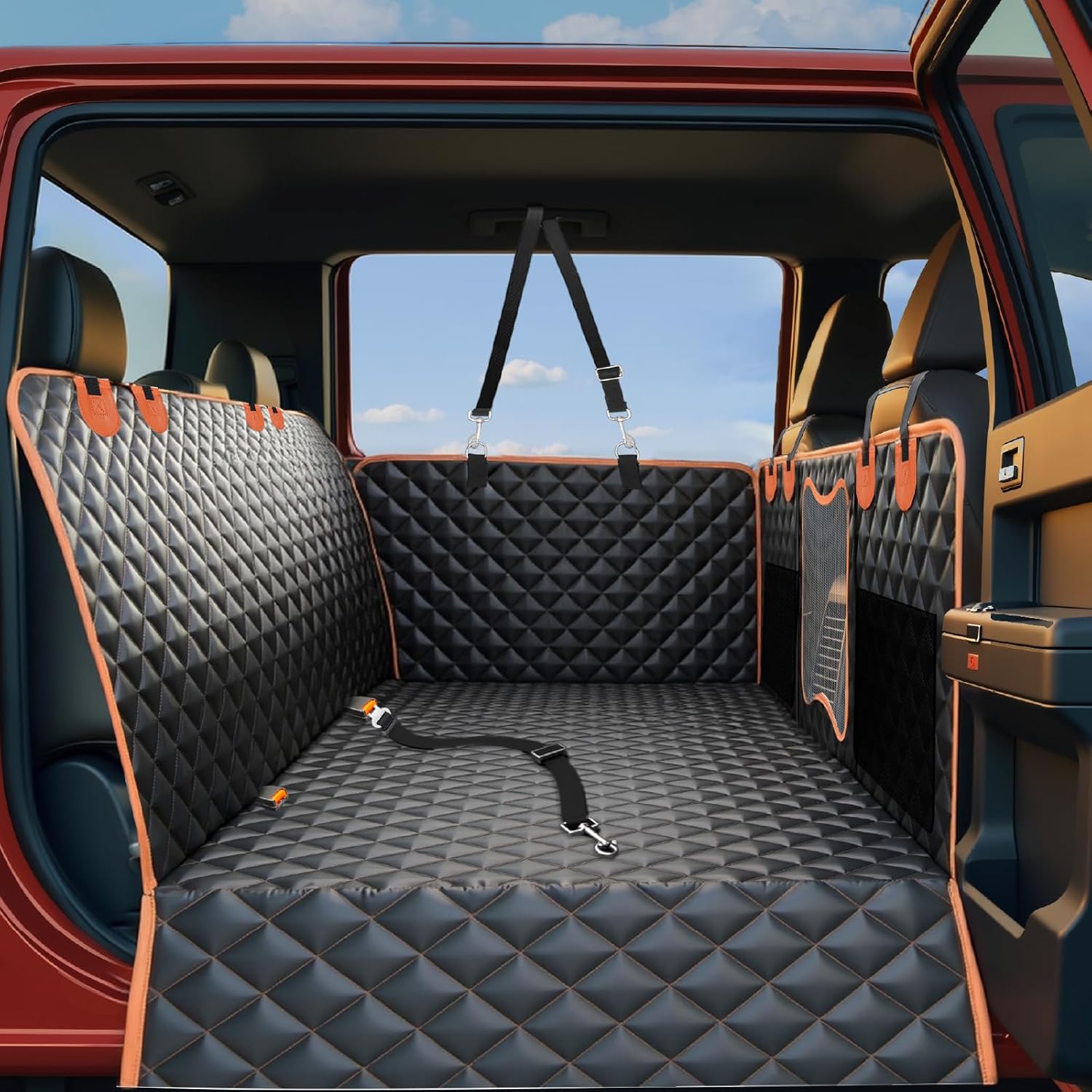 Back Seat Extender for Dogs,Dog Car Seat Cover for Back Seat with Hard Bottom Holds 500 lbs,Car Seat Protector,Waterproof Extender for Dogs,Dog HammockPet Bed for Full-Size Cars,SUVs, Small Trucks - Pet Explorer