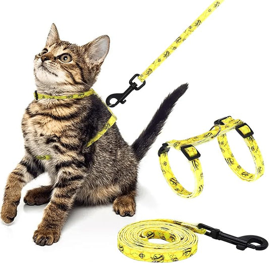 Cotton Cat Harness and Leash Set, Escape-Proof Adjustable Soft Harness for Kitten, Small & Large Cats, Ideal for Travel & Outdoor Walking (Bee)