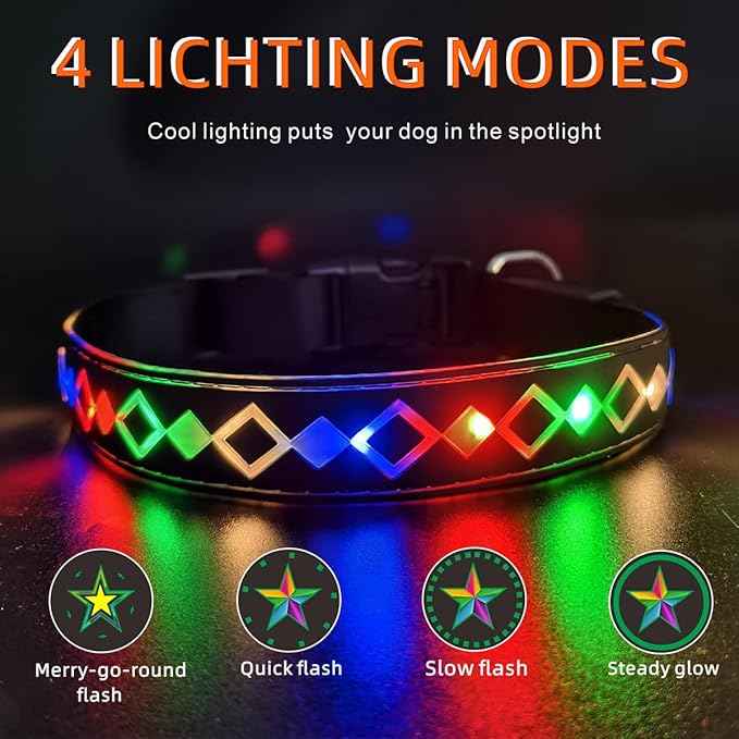 LED Dog Collar with AirTag Holder and Custom ID Tag, 15 Light Modes, Waterproof, Multiple Colors (BLACK Pro, L(15.7-19.7"))