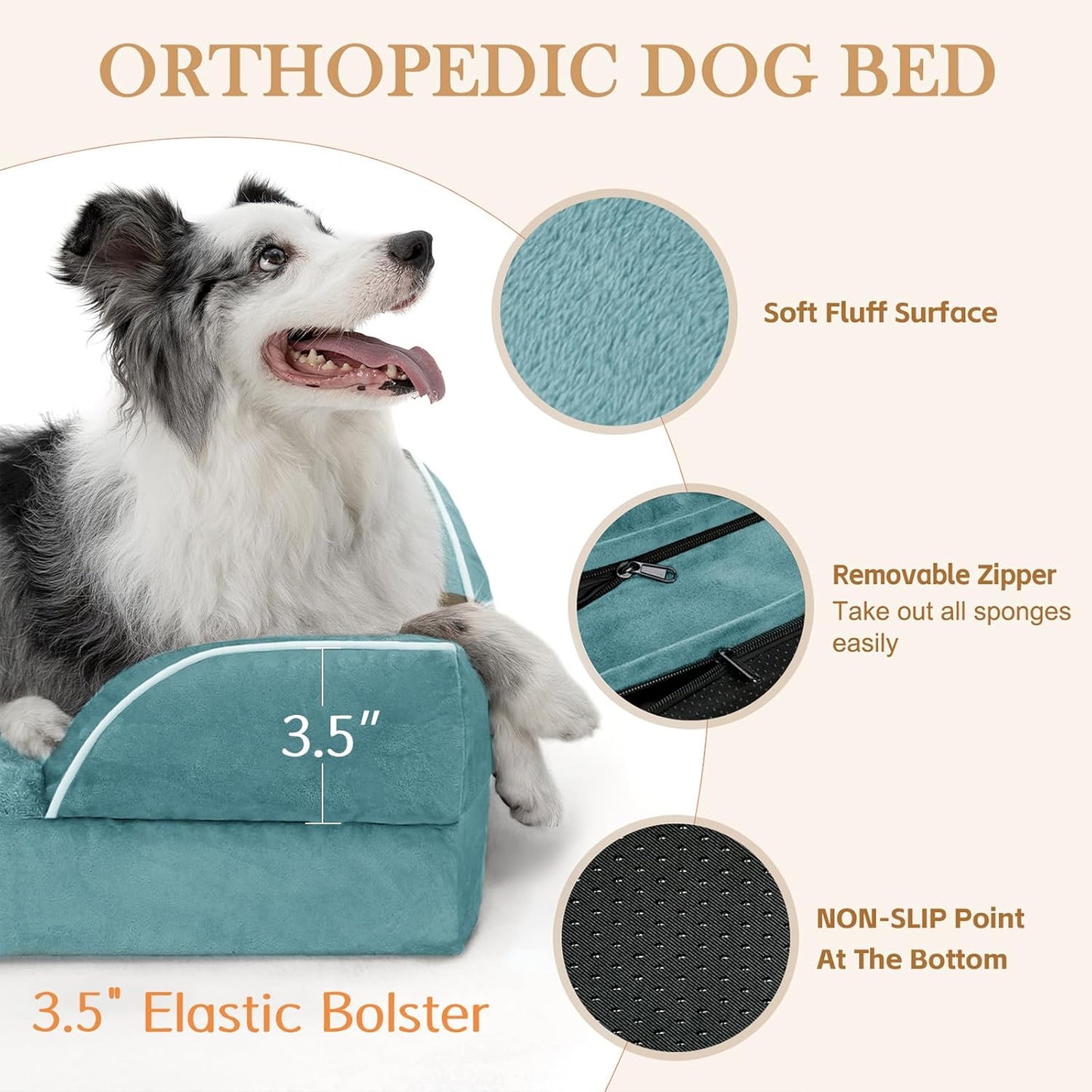 Comfort Expression Small Dog Beds Waterproof Orthopedic Foam Dog Sofa Beds for Medium Dogs Comfy Pet Bed with Washable Removable Cover & Non-Slip Bottom(Small,Washed Blue) - Pet Explorer