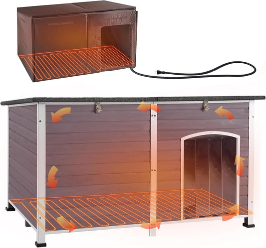 Aivituvin Dog House Insulated Outdoor Dog Kennel with Heated Liner for Winter 59" Extra Large Insulated Dog Cage with Heater,All-Around Iron Frame(Grey) - Pet Explorer