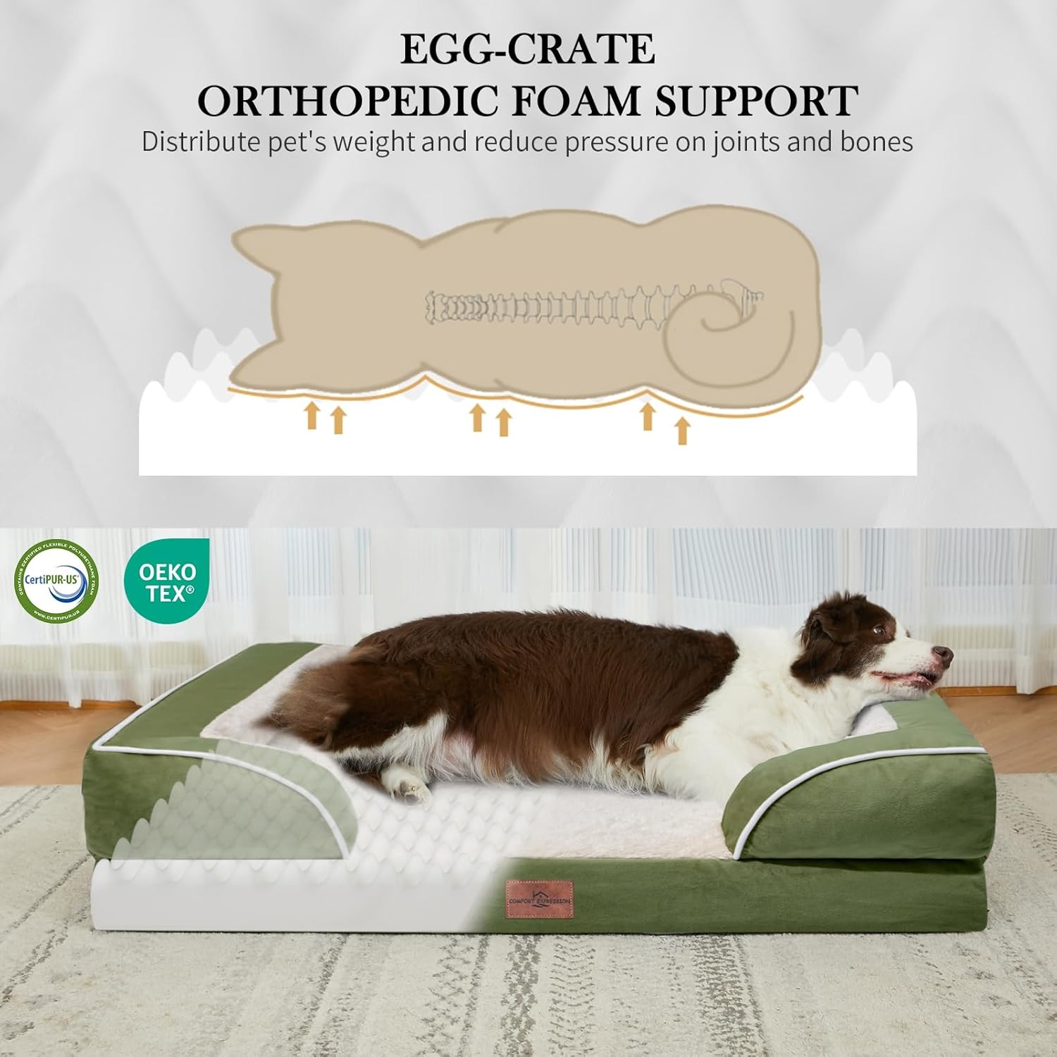 Comfort Expression Small Dog Beds Waterproof Orthopedic Foam Dog Sofa Beds for Small Dogs Comfy Pet Bed with Washable Removable Cover & Non-Slip Bottom(X-Small,Light Green) - Pet Explorer