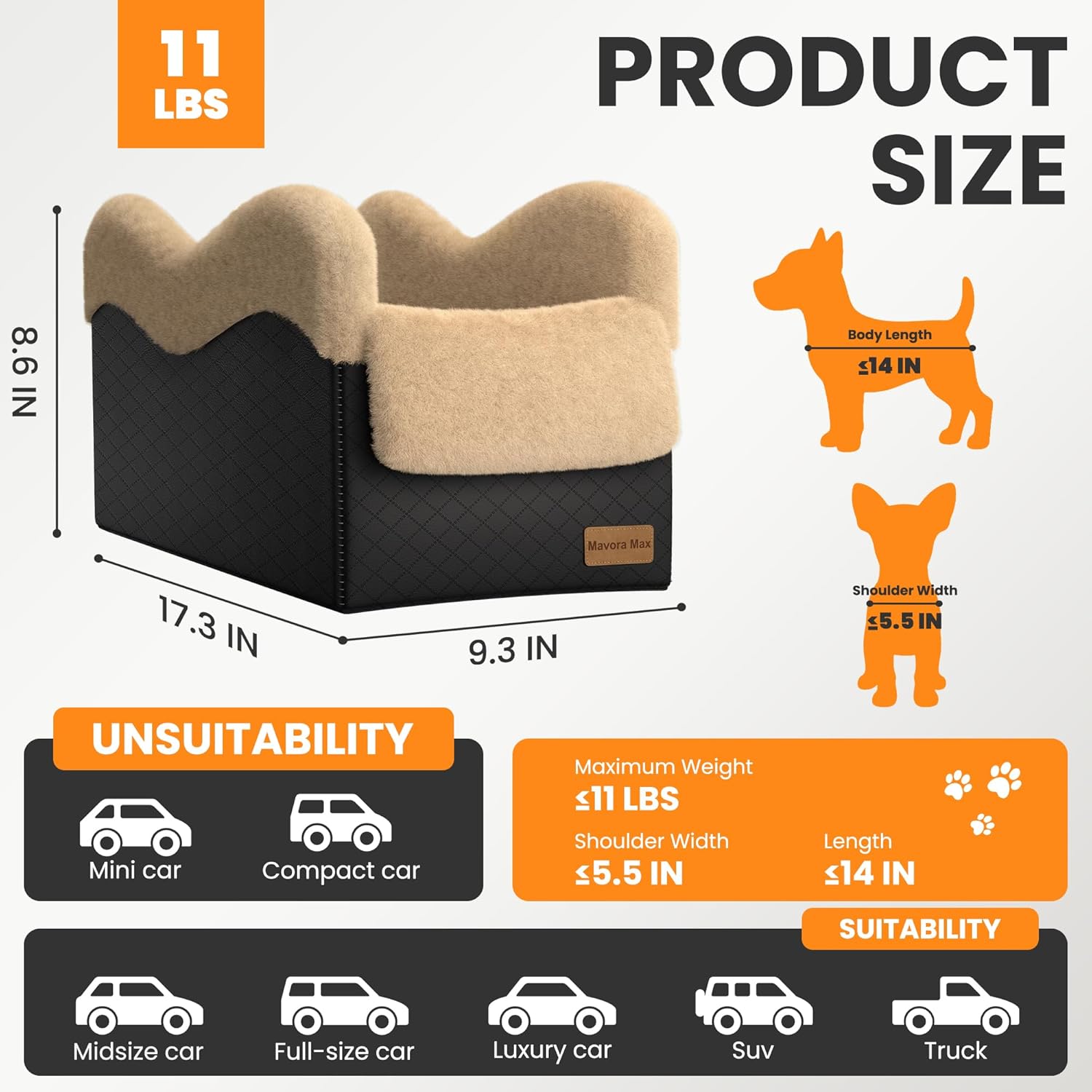 Portable Small Dog Seat for Car,Luxury Center Console Dog Car Seat Booster with Safety Tethers,Auti-Collapse Pet Travel Carrier for SUV,Truck.(Black/Brown) - Pet Explorer