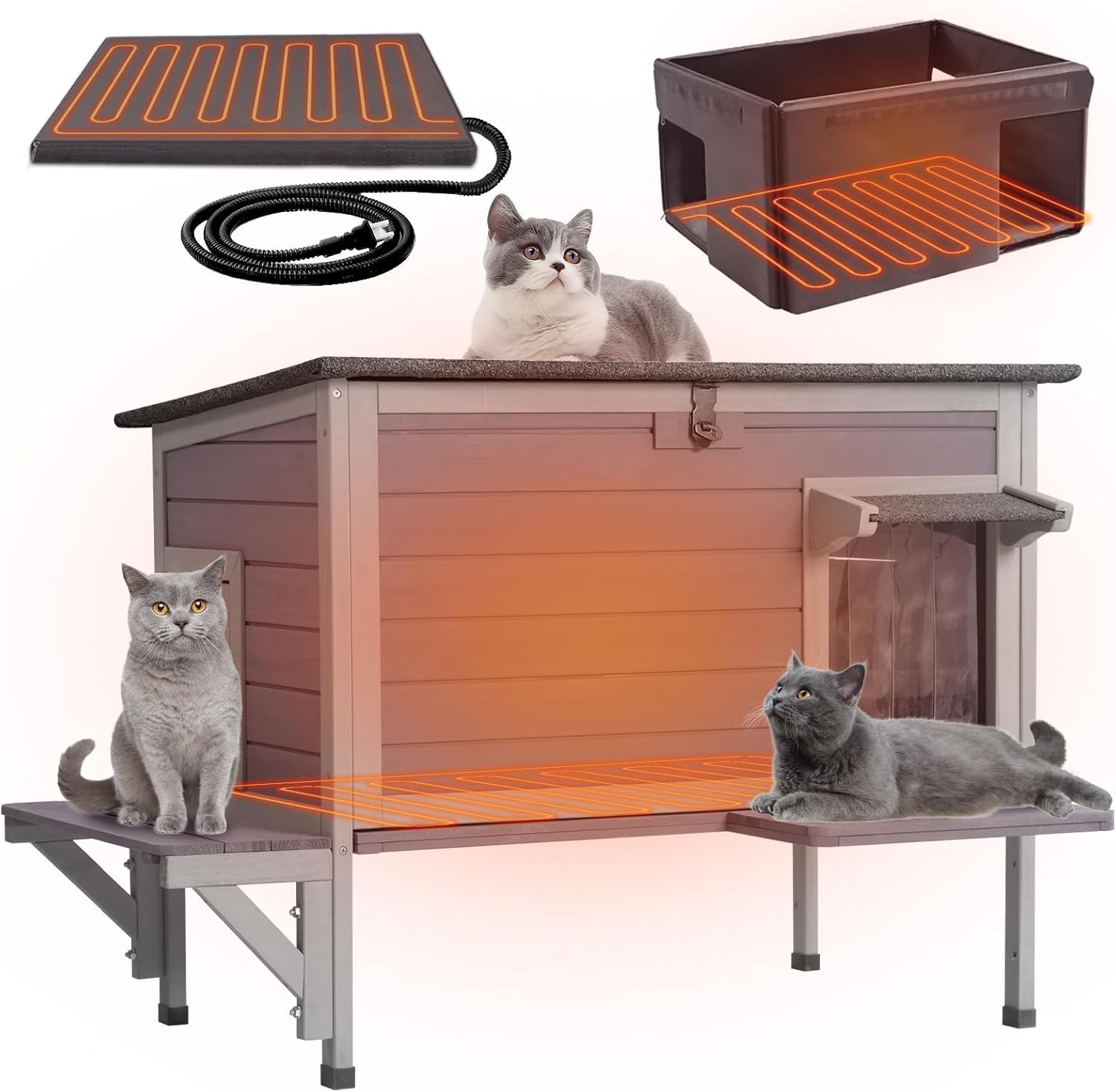 GUTINNEEN Heated Cat House Outdoor Cat House Insulated Weatherproof Feral Cat Shelter with Heated Pad and All-Round Thermal Liner for 1-3 Cats (Winter-Ready) - Pet Explorer