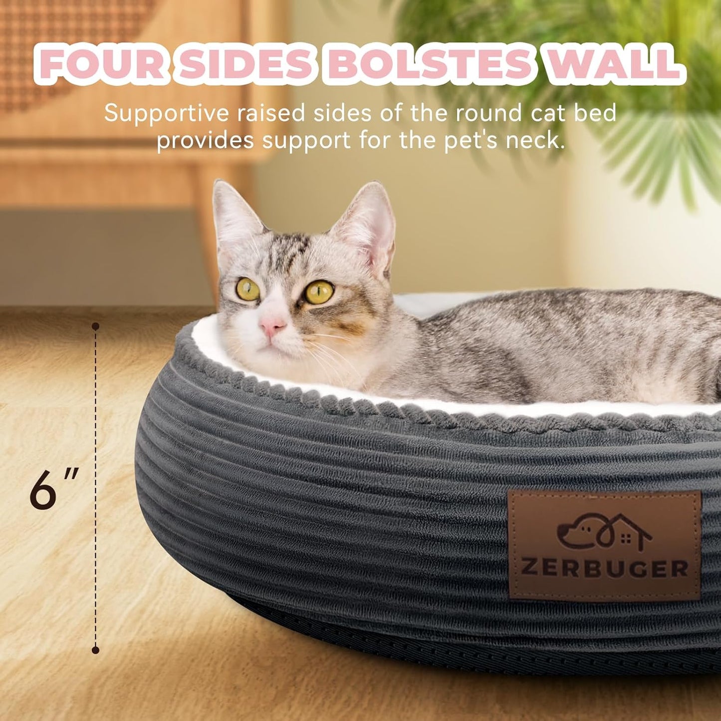 20in Washable Cat Beds for Indoor Cats - Round Donut Pet Bed for Cats, Small Dogs, Puppy, Kitten - Anti-Slip Bottom, Calming Bed Gift - Dark Grey - Pet Explorer