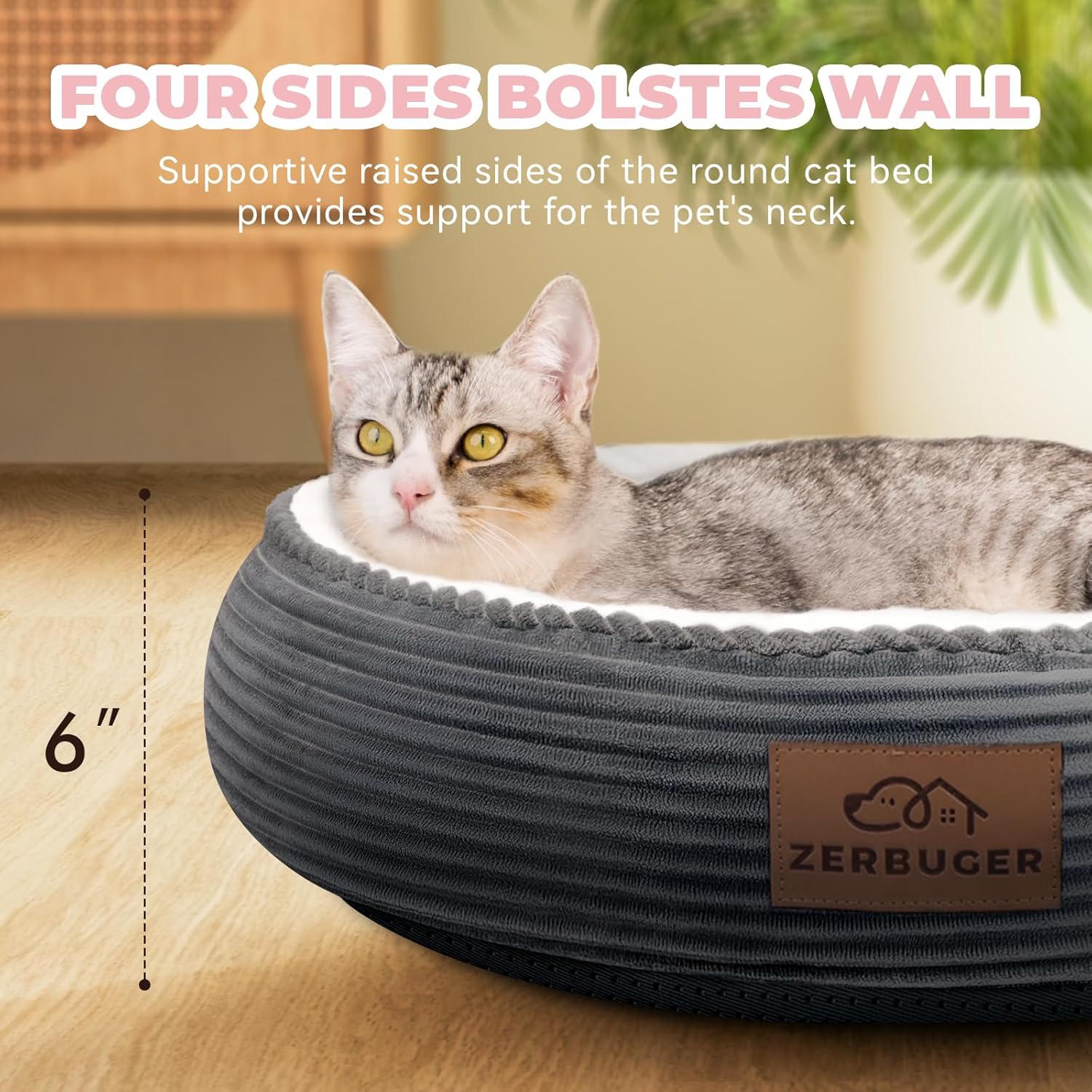 20in Washable Cat Beds for Indoor Cats - Round Donut Pet Bed for Cats, Small Dogs, Puppy, Kitten - Anti-Slip Bottom, Calming Bed Gift - Dark Grey - Pet Explorer